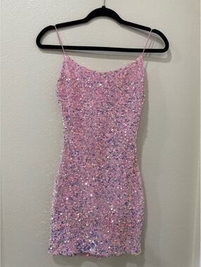 B.Darlin Pink Sequin Mini Dress Size 3/4 Spaghetti Strap Party Dress
